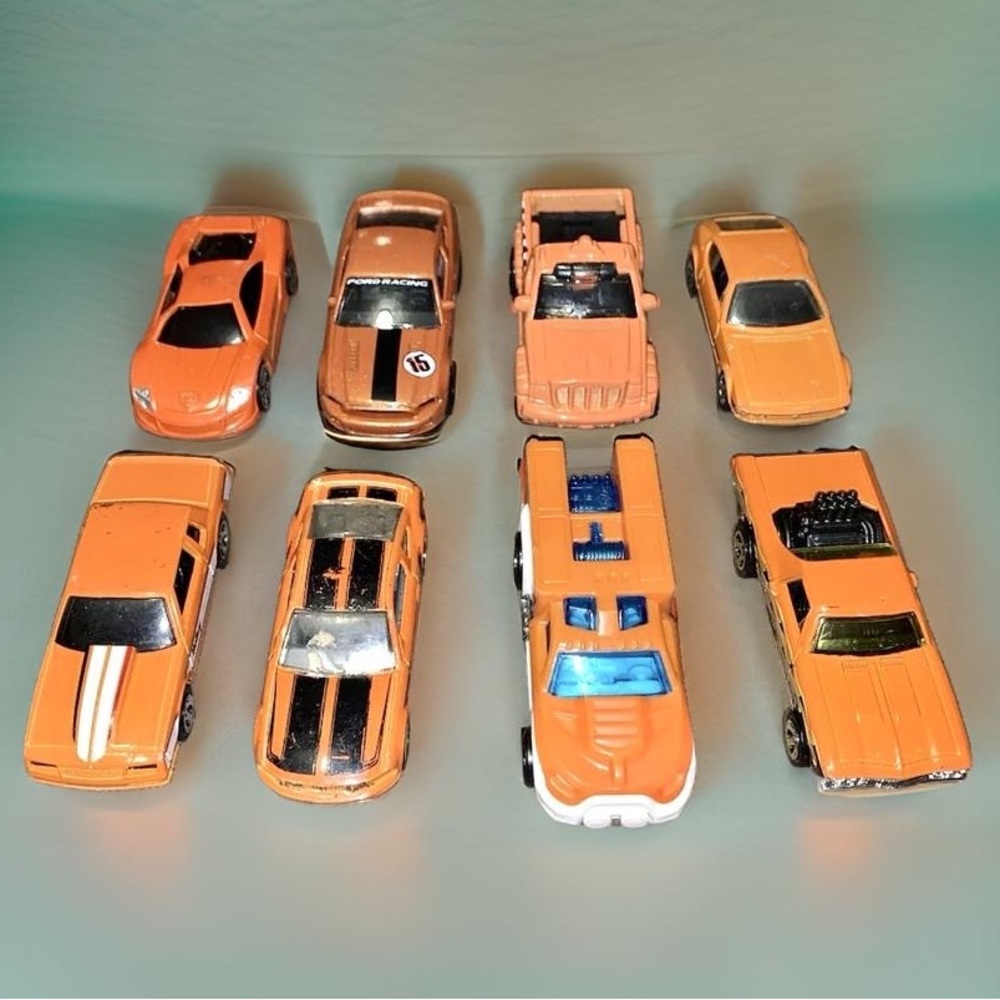 Lot Of 8 Vintage Assorted Pre-Owned Orange Hot Wheels, Loose, Race Cars & Trucks